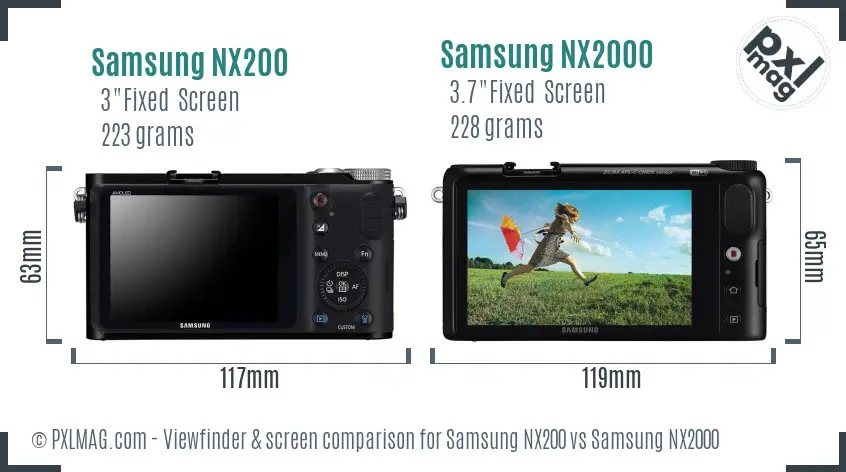 Samsung NX200 vs Samsung NX2000 Screen and Viewfinder comparison