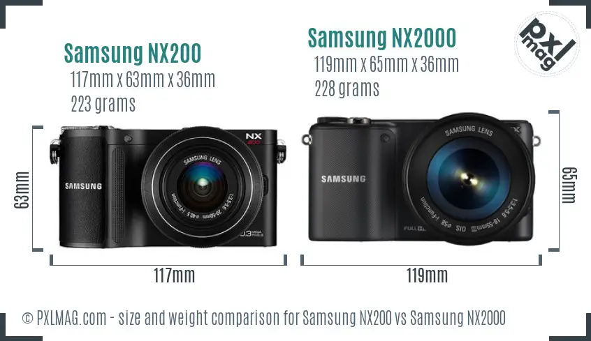Samsung NX200 vs Samsung NX2000 size comparison