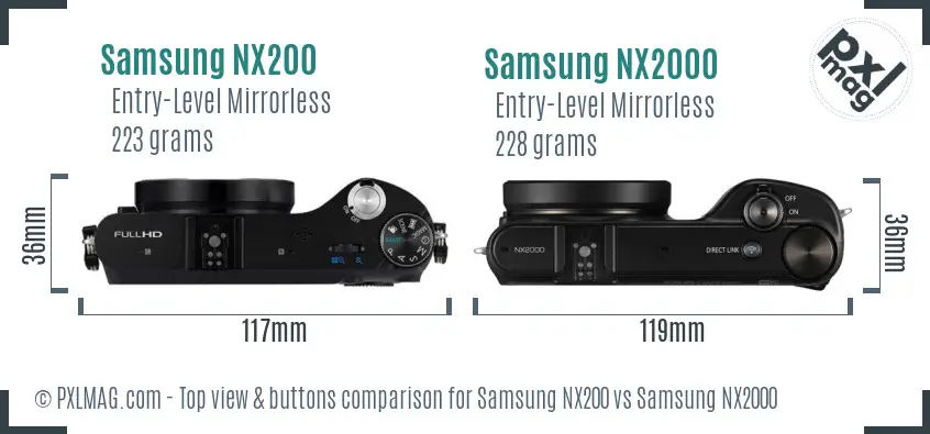 Samsung NX200 vs Samsung NX2000 top view buttons comparison