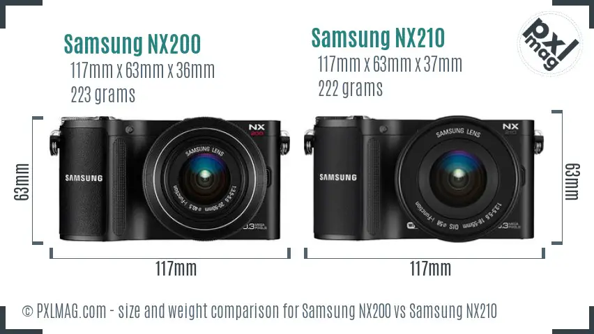 Samsung NX200 vs Samsung NX210 size comparison