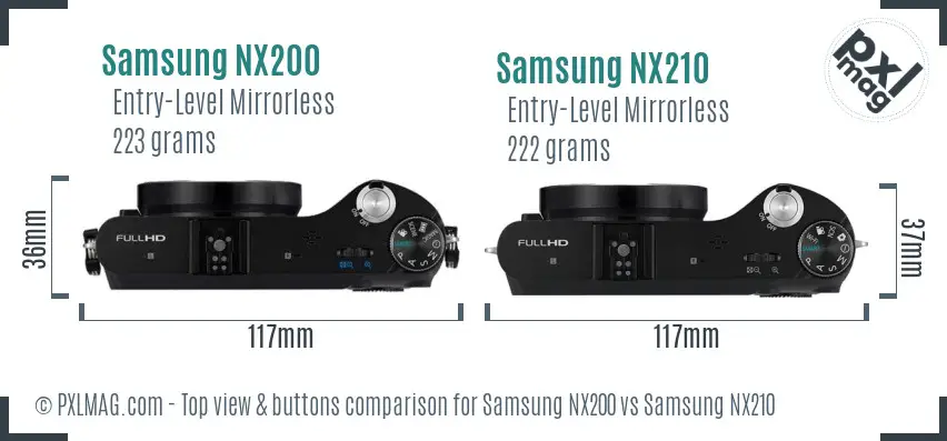 Samsung NX200 vs Samsung NX210 top view buttons comparison