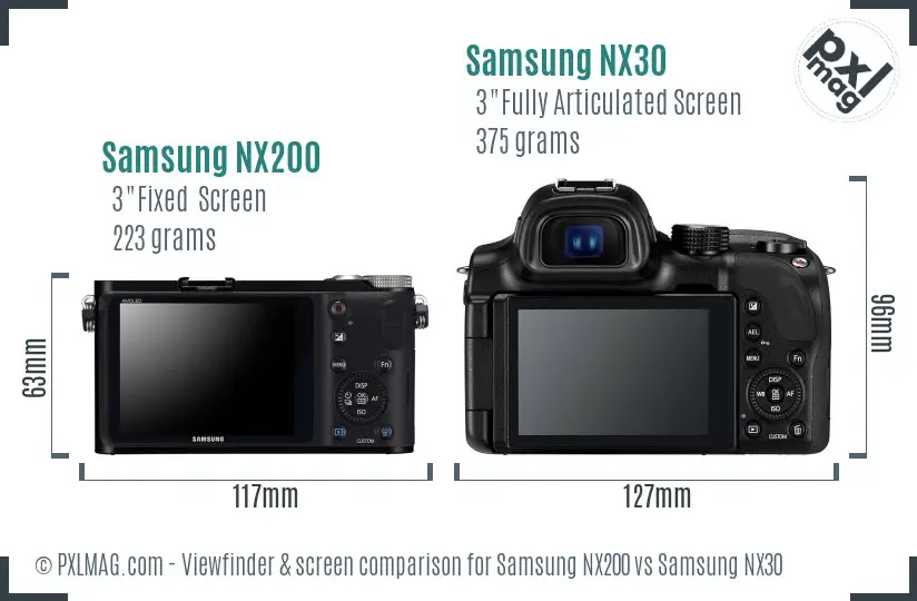 Samsung NX200 vs Samsung NX30 Screen and Viewfinder comparison