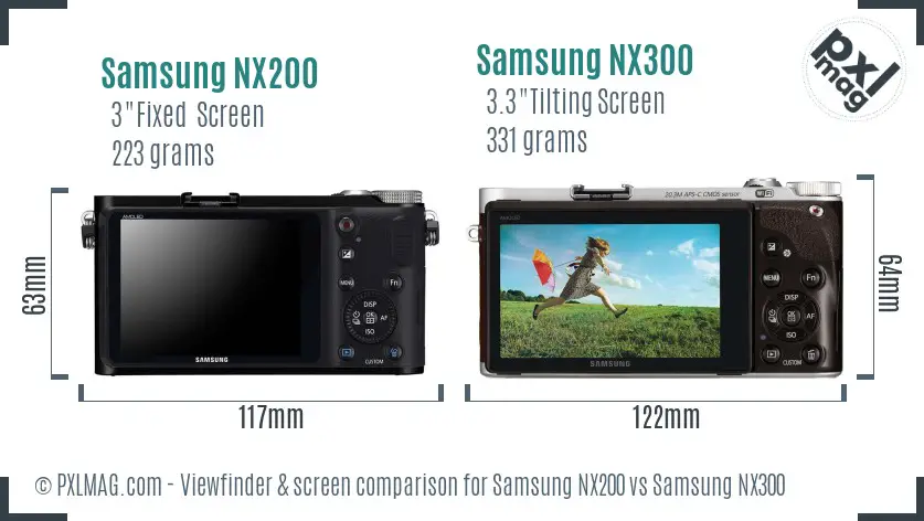 Samsung NX200 vs Samsung NX300 Screen and Viewfinder comparison