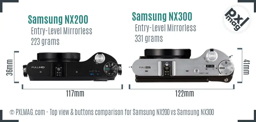 Samsung NX200 vs Samsung NX300 top view buttons comparison
