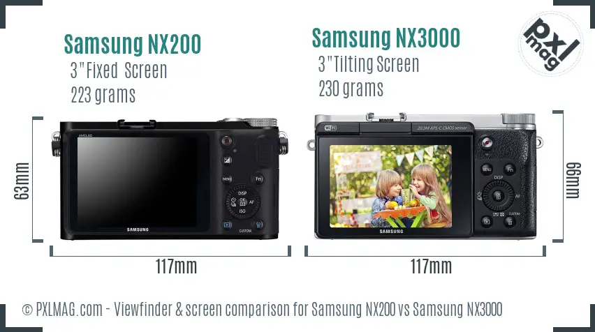 Samsung NX200 vs Samsung NX3000 Screen and Viewfinder comparison