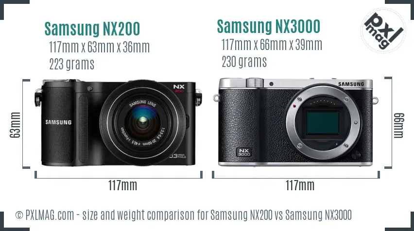 Samsung NX200 vs Samsung NX3000 size comparison