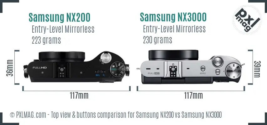 Samsung NX200 vs Samsung NX3000 top view buttons comparison