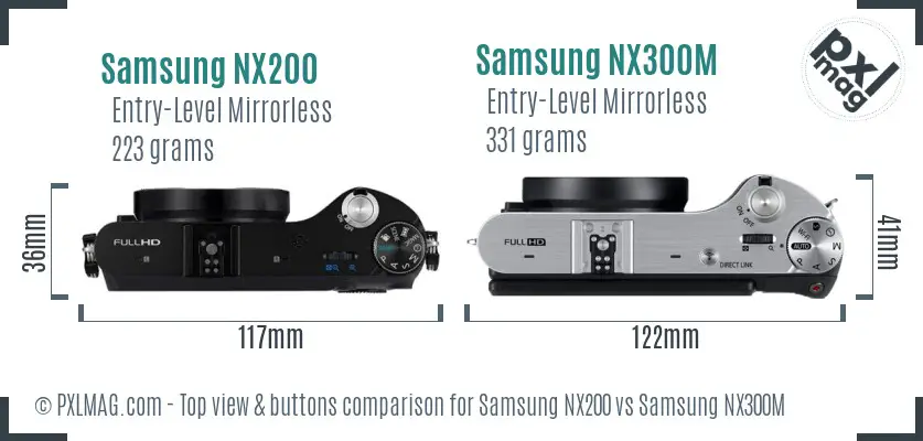 Samsung NX200 vs Samsung NX300M top view buttons comparison