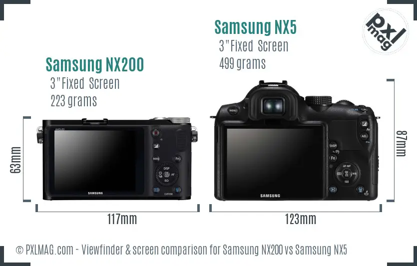 Samsung NX200 vs Samsung NX5 Screen and Viewfinder comparison