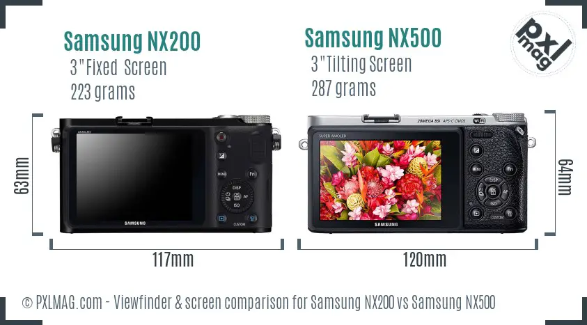 Samsung NX200 vs Samsung NX500 Screen and Viewfinder comparison