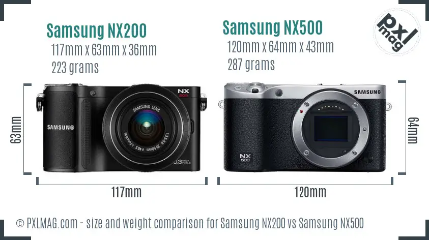 Samsung NX200 vs Samsung NX500 size comparison