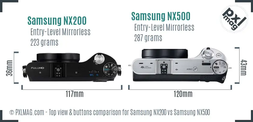 Samsung NX200 vs Samsung NX500 top view buttons comparison