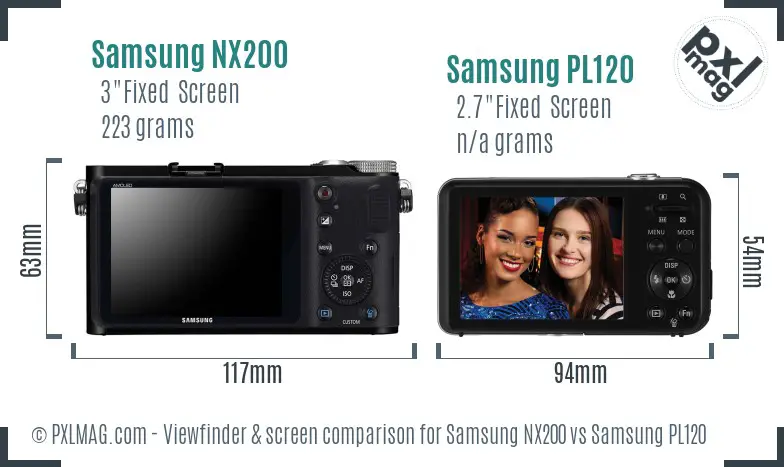 Samsung NX200 vs Samsung PL120 Screen and Viewfinder comparison