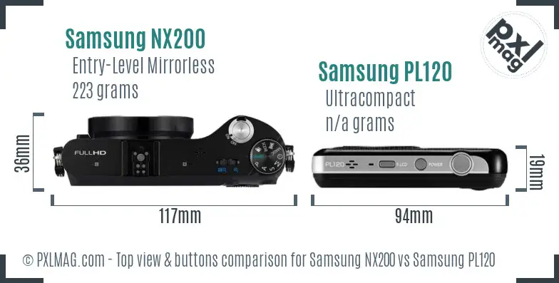 Samsung NX200 vs Samsung PL120 top view buttons comparison