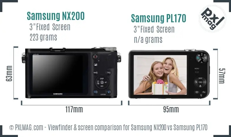 Samsung NX200 vs Samsung PL170 Screen and Viewfinder comparison