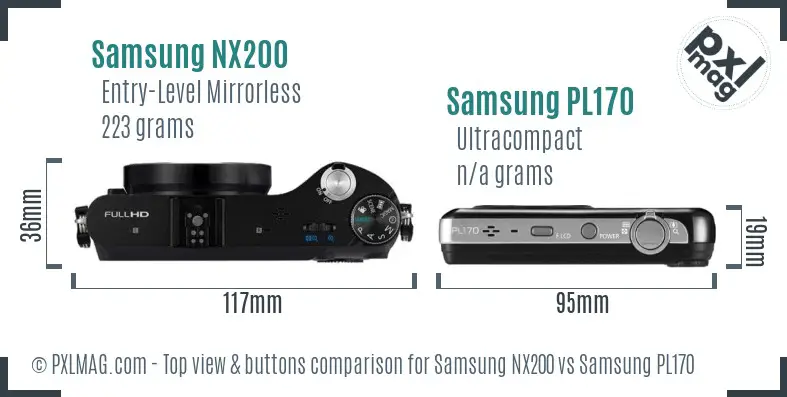 Samsung NX200 vs Samsung PL170 top view buttons comparison