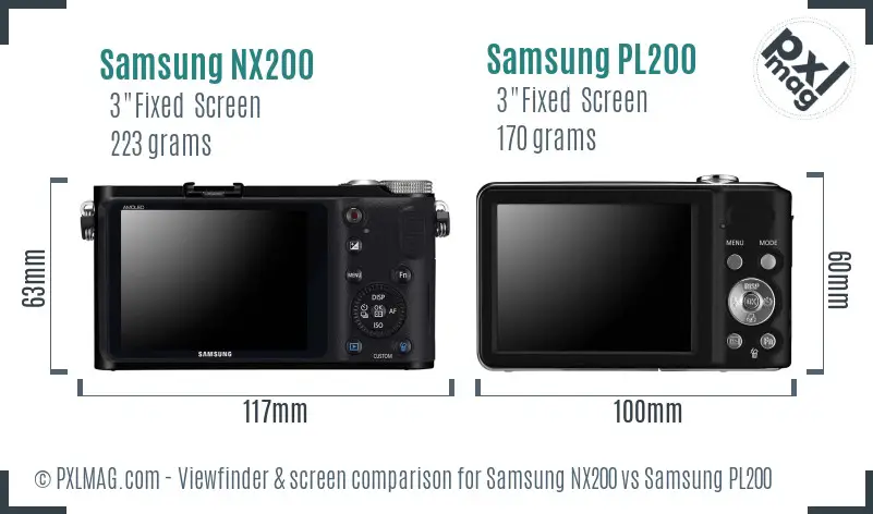Samsung NX200 vs Samsung PL200 Screen and Viewfinder comparison