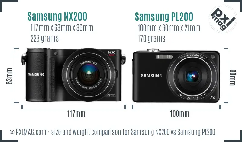 Samsung NX200 vs Samsung PL200 size comparison