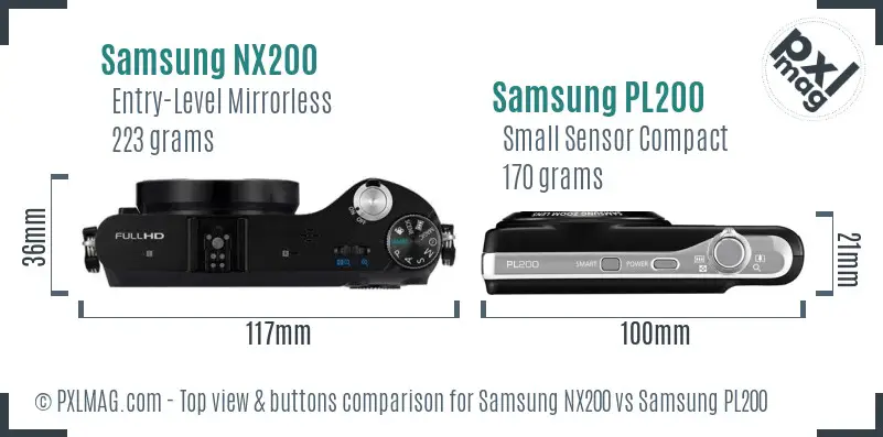Samsung NX200 vs Samsung PL200 top view buttons comparison