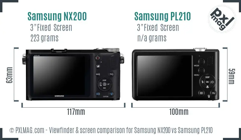 Samsung NX200 vs Samsung PL210 Screen and Viewfinder comparison