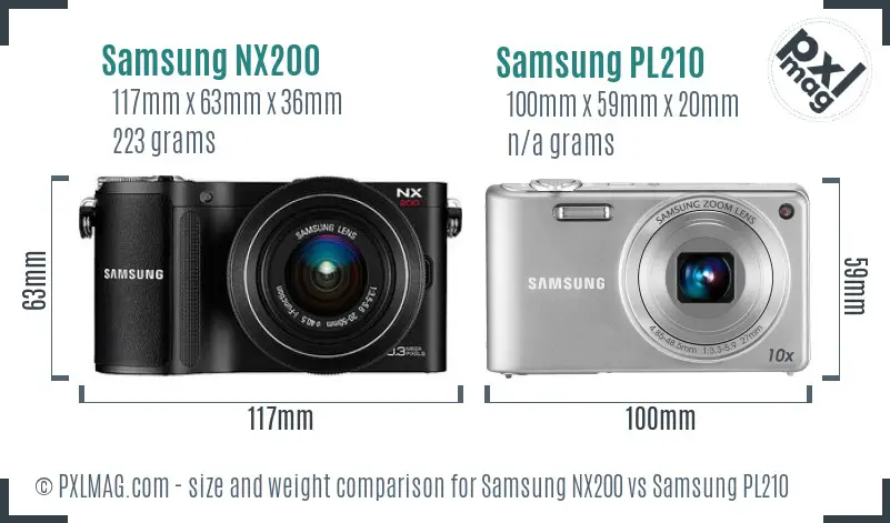 Samsung NX200 vs Samsung PL210 size comparison