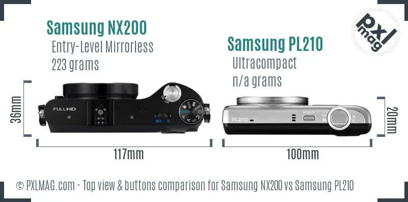 Samsung NX200 vs Samsung PL210 top view buttons comparison