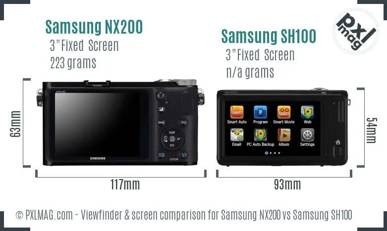 Samsung NX200 vs Samsung SH100 Screen and Viewfinder comparison Samsung NX200 vs Samsung SH100 Screen and Viewfinder comparison