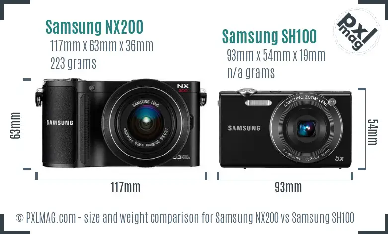 Samsung NX200 vs Samsung SH100 size comparison Samsung NX200 vs Samsung SH100 size comparison