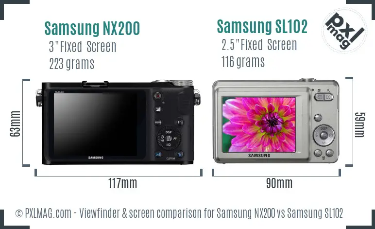 Samsung NX200 vs Samsung SL102 Screen and Viewfinder comparison