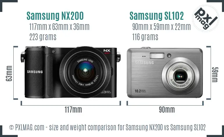 Samsung NX200 vs Samsung SL102 size comparison