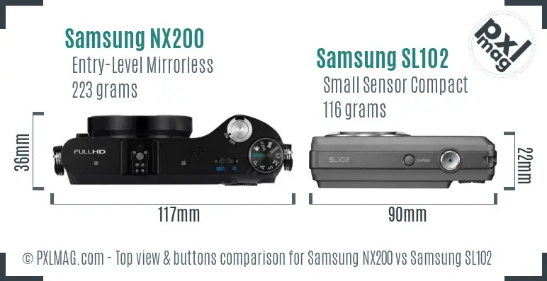 Samsung NX200 vs Samsung SL102 top view buttons comparison