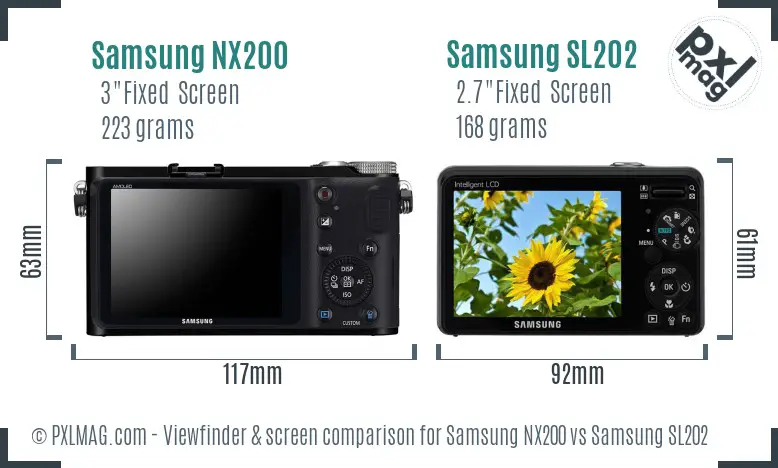 Samsung NX200 vs Samsung SL202 Screen and Viewfinder comparison