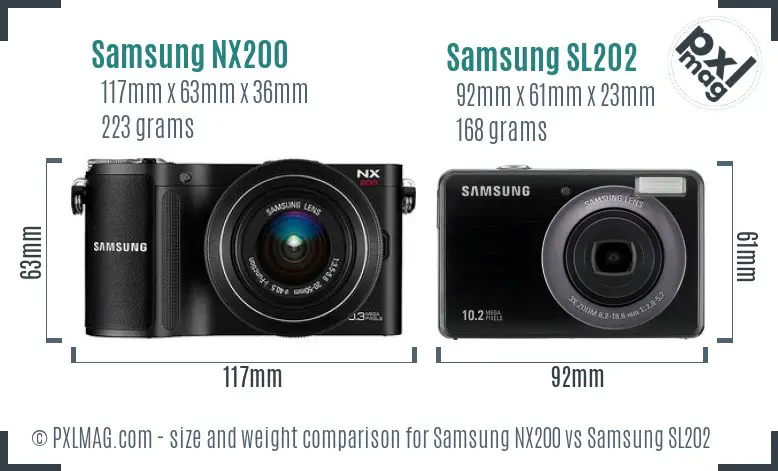 Samsung NX200 vs Samsung SL202 size comparison