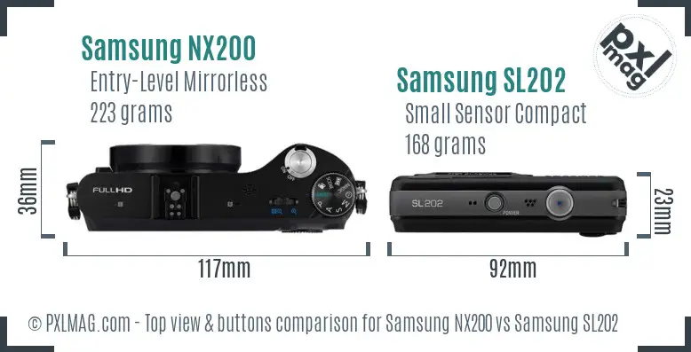 Samsung NX200 vs Samsung SL202 top view buttons comparison