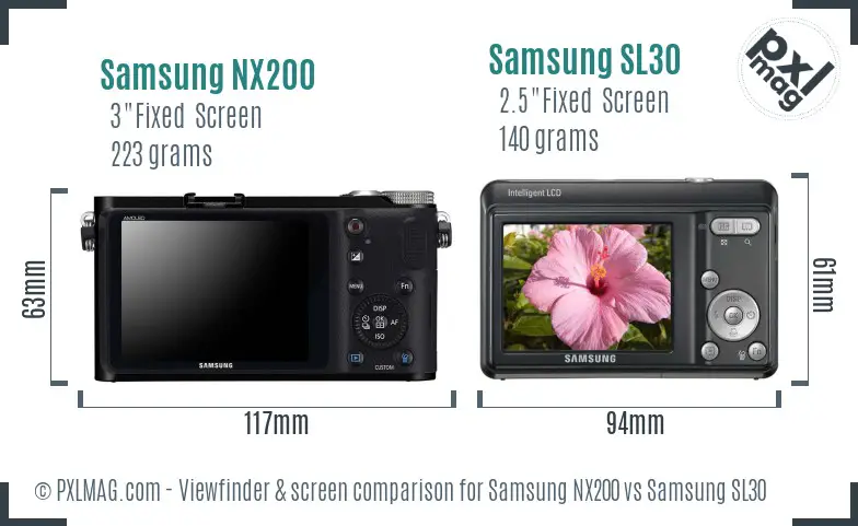Samsung NX200 vs Samsung SL30 Screen and Viewfinder comparison