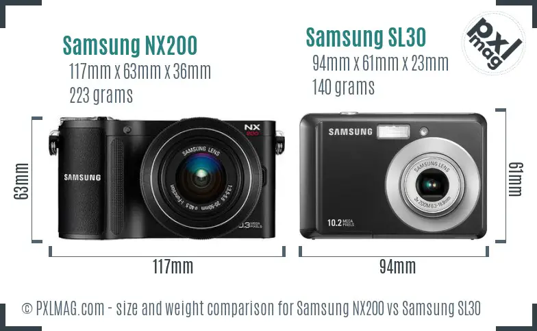 Samsung NX200 vs Samsung SL30 size comparison
