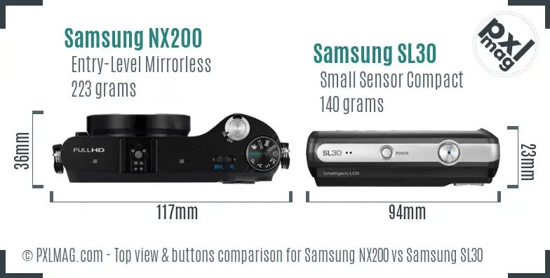 Samsung NX200 vs Samsung SL30 top view buttons comparison