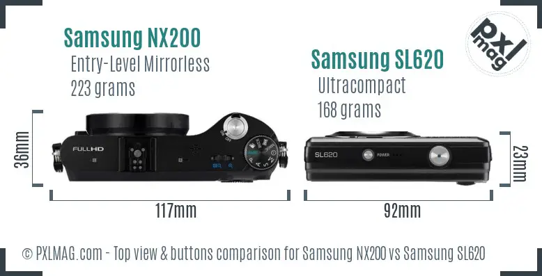 Samsung NX200 vs Samsung SL620 top view buttons comparison