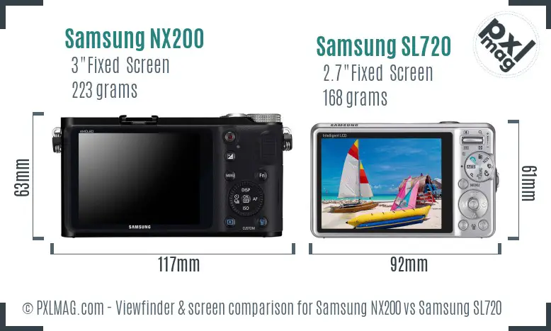 Samsung NX200 vs Samsung SL720 Screen and Viewfinder comparison
