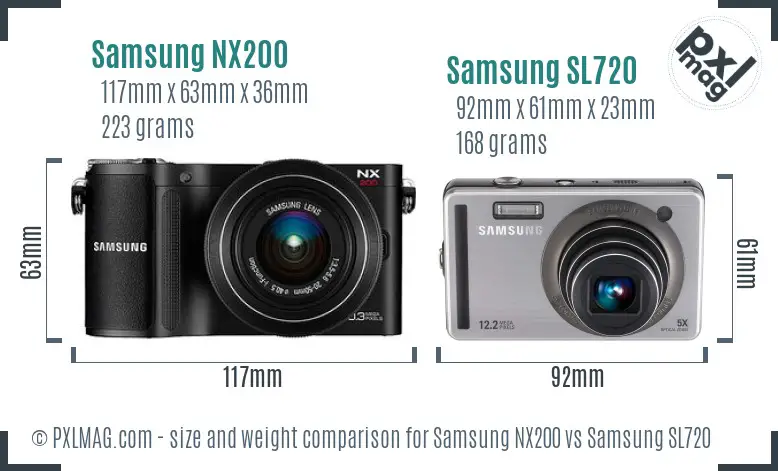 Samsung NX200 vs Samsung SL720 size comparison