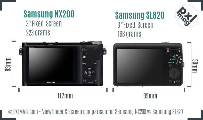 Samsung NX200 vs Samsung SL820 Screen and Viewfinder comparison