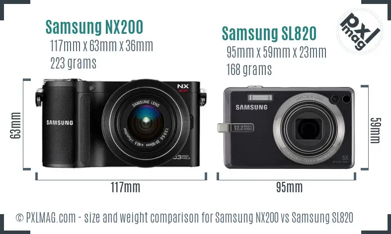 Samsung NX200 vs Samsung SL820 size comparison