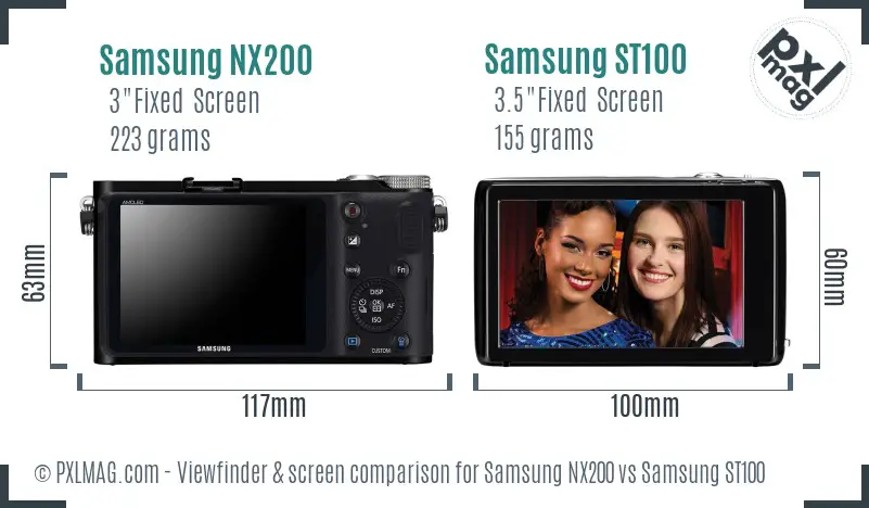 Samsung NX200 vs Samsung ST100 Screen and Viewfinder comparison