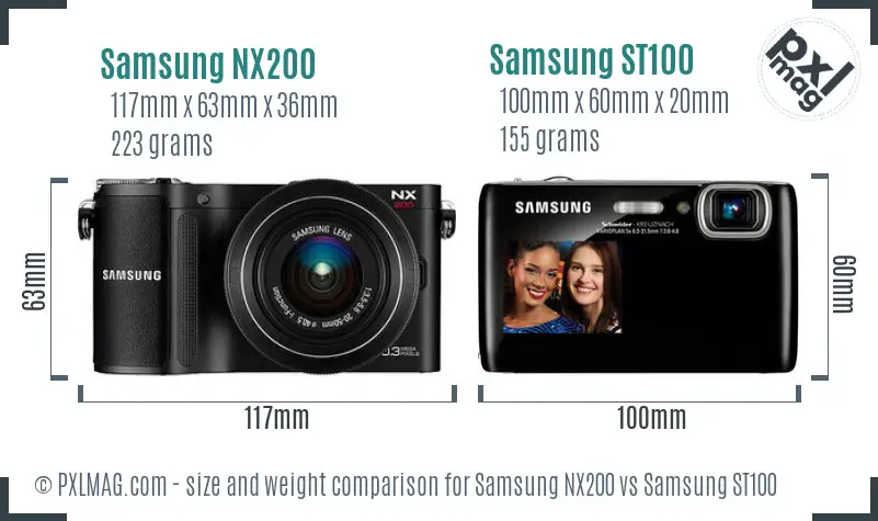 Samsung NX200 vs Samsung ST100 size comparison
