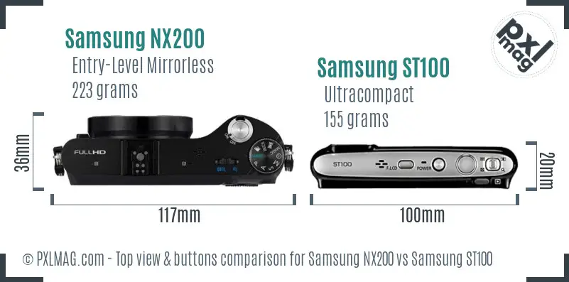 Samsung NX200 vs Samsung ST100 top view buttons comparison