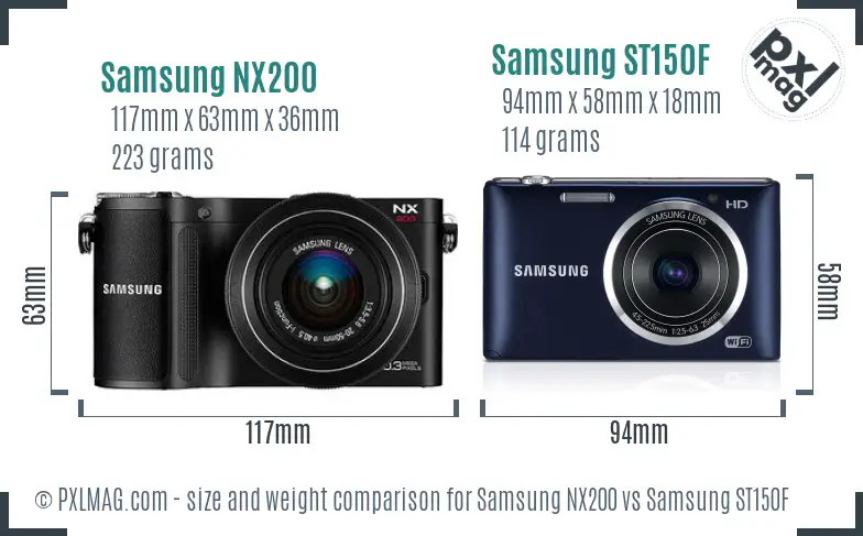 Samsung NX200 vs Samsung ST150F size comparison