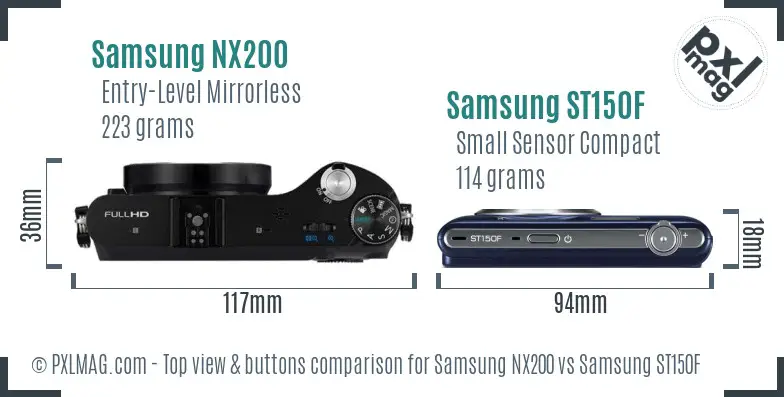 Samsung NX200 vs Samsung ST150F top view buttons comparison