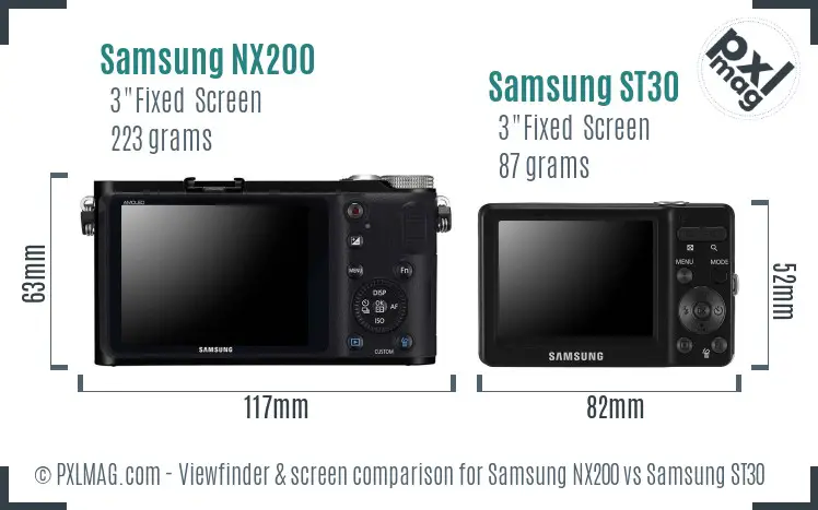 Samsung NX200 vs Samsung ST30 Screen and Viewfinder comparison