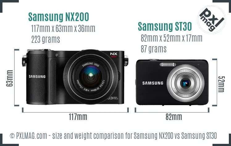 Samsung NX200 vs Samsung ST30 size comparison