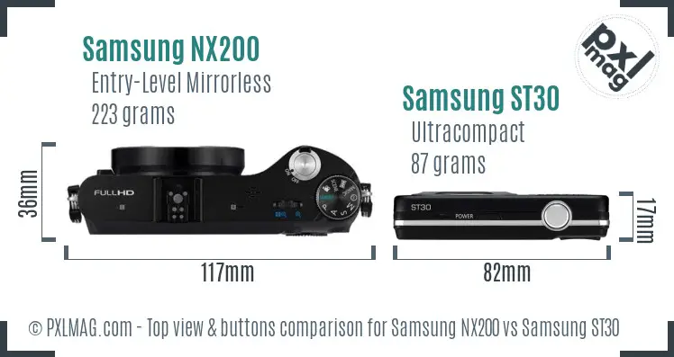 Samsung NX200 vs Samsung ST30 top view buttons comparison